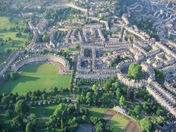 Aerial View The Circus and The Royal Crescent c. Visit Bath