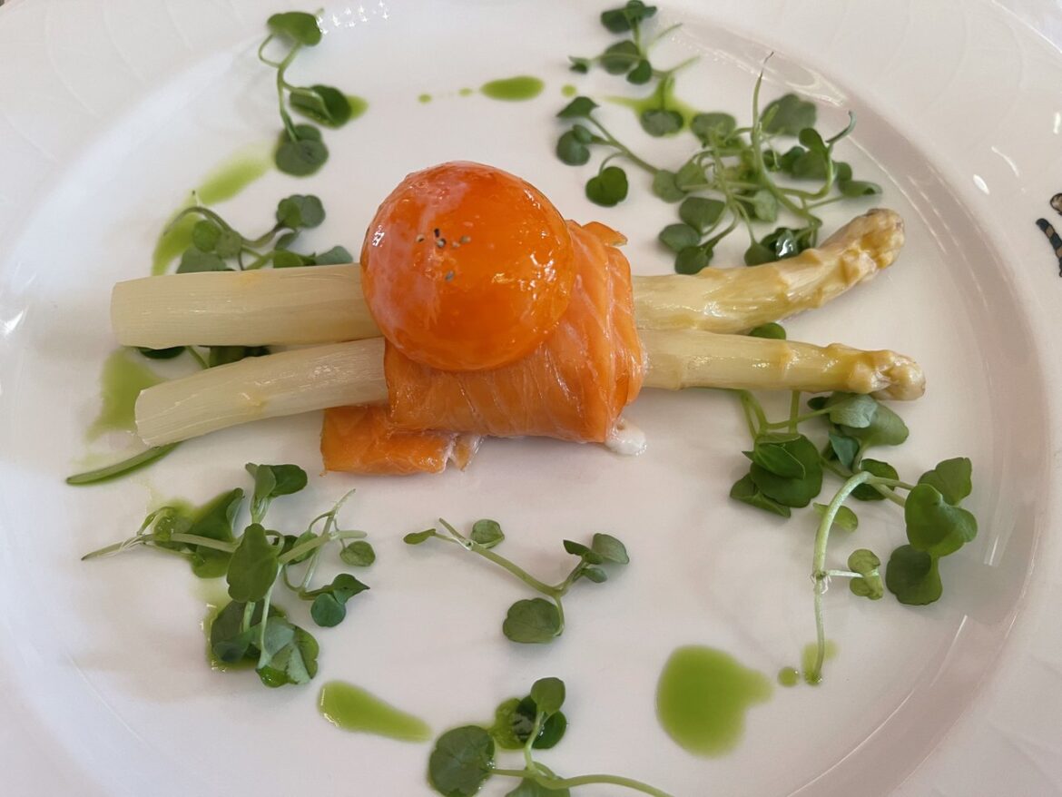 Asparagus salmon confit egg yolk at Weston Park