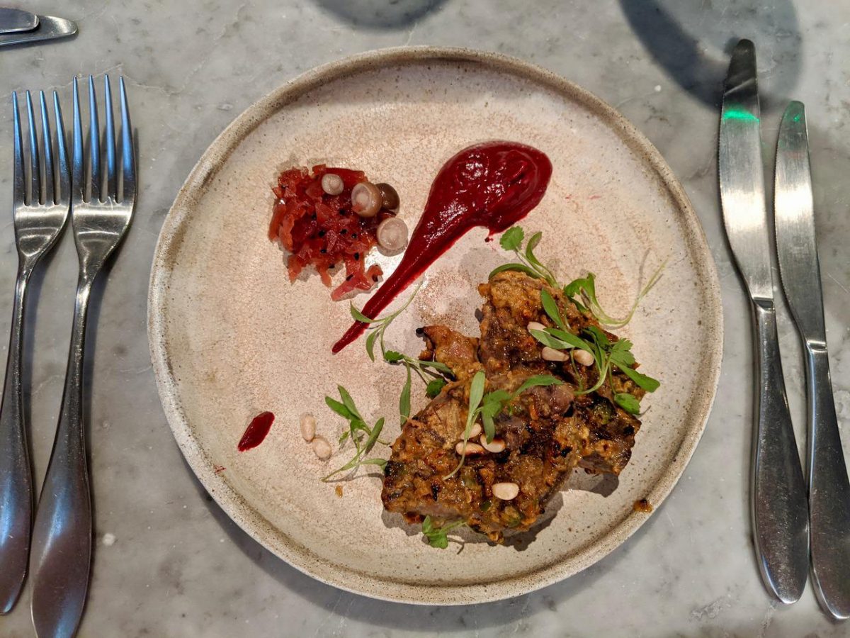 Grilled pigeon breast with beetroot ketchup