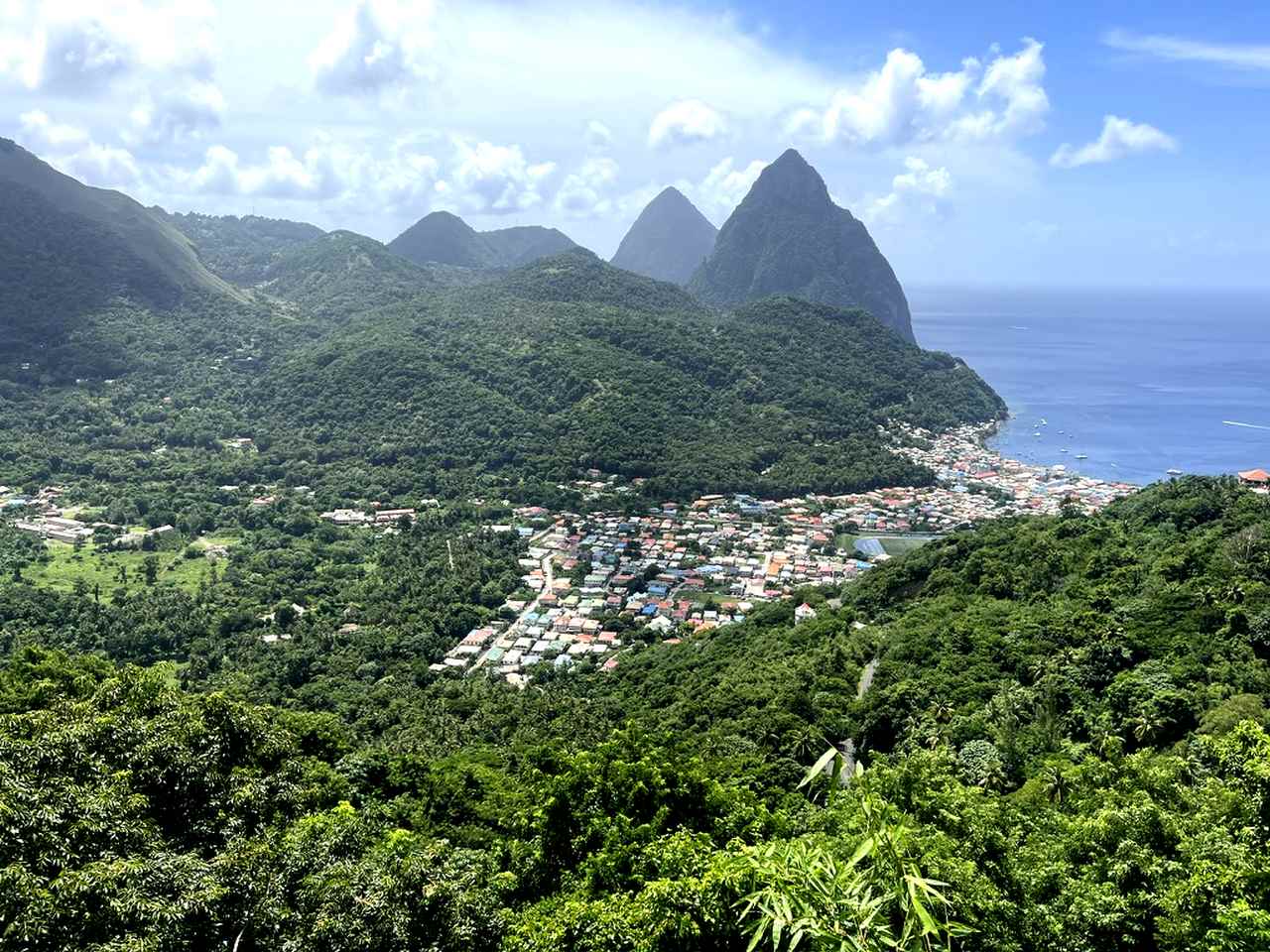 Soufriere, in the caldera of a dormant volcano overlooked by Pitons.