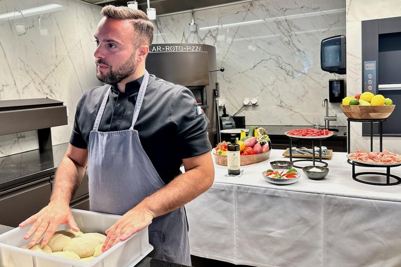 Pizzaiolo Mauro Starting his Masterclass at the Grace La Margna Hotel in St Moritz, Switzerland