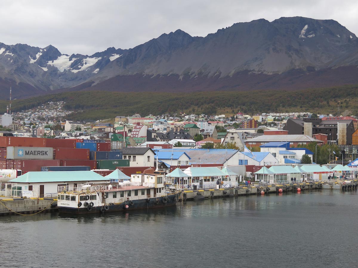 View of Ushuaia town from the deck of MV Stella Australis