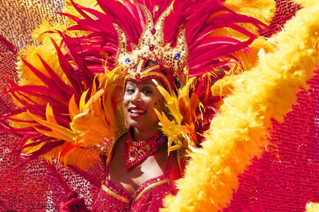 carnival woman red feathers